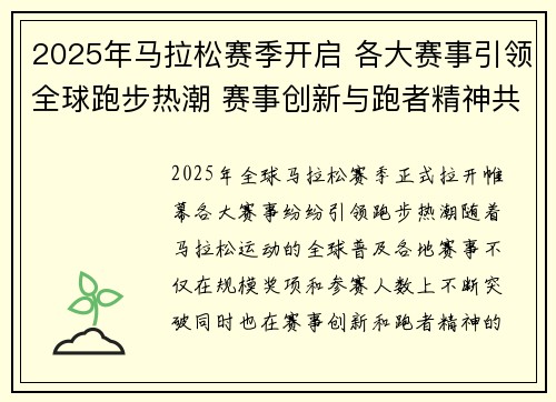 2025年马拉松赛季开启 各大赛事引领全球跑步热潮 赛事创新与跑者精神共融 2025年马拉松赛季开启 各大赛事引领全球跑步热潮 赛事创新与跑者精神共融